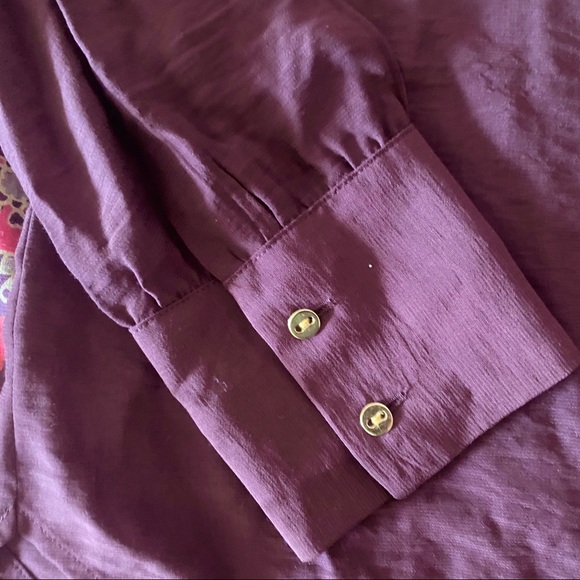NWT LOFT Square Neck Lightweight Blouse New Shirt Maroon Purple Pink Longsleeve - Picture 4 of 8